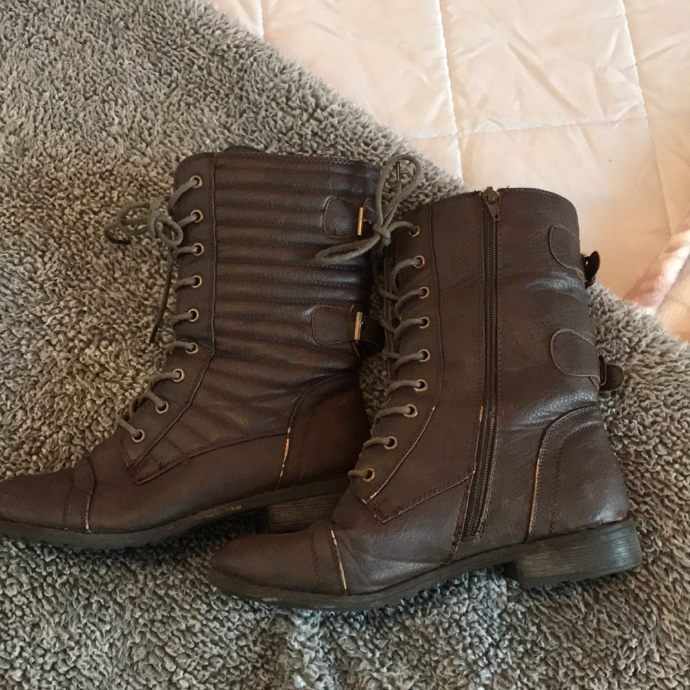 brown combat boots